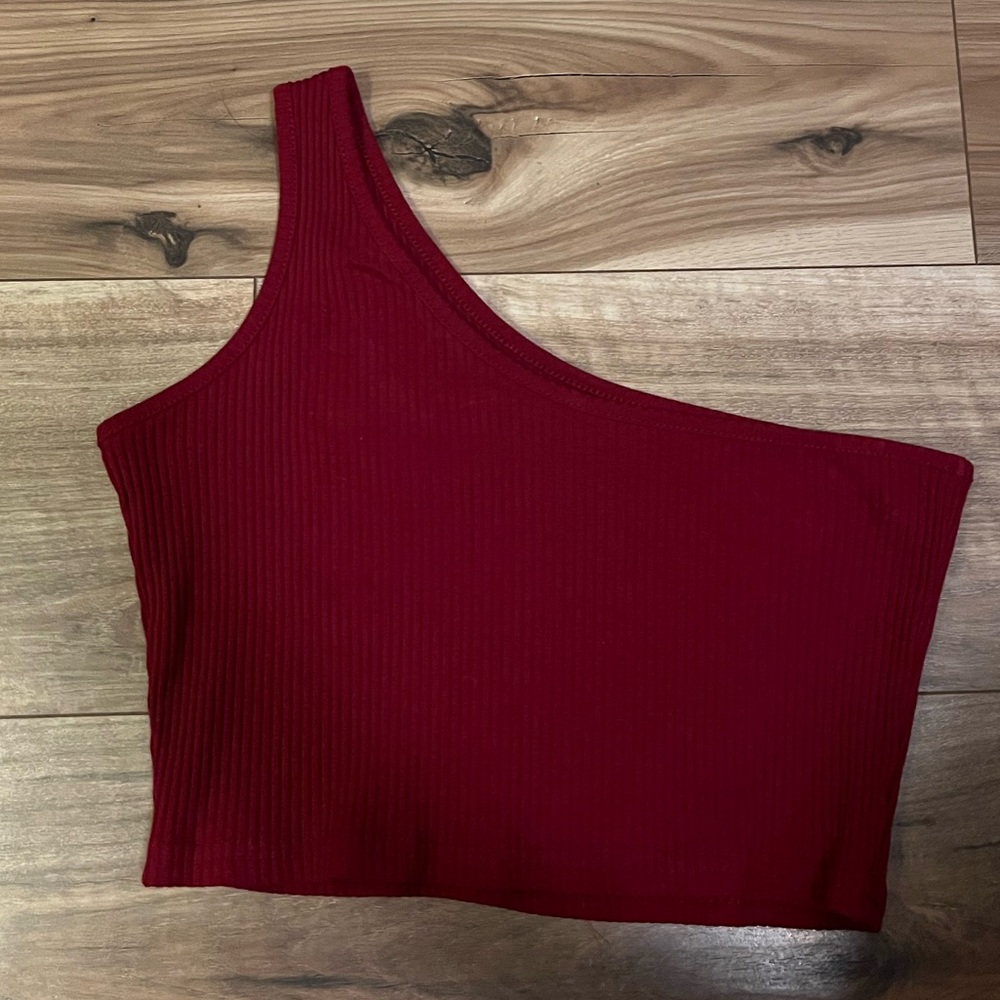 Red never worn one shoulder crop top, thick, stretchy and comfy